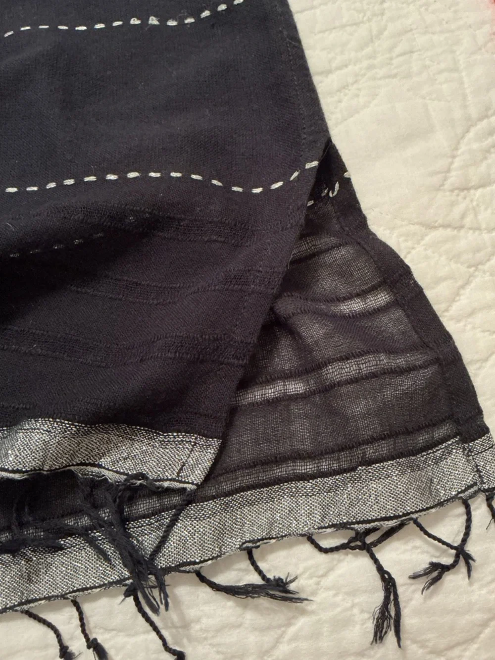 Lemlem Tikuri Tunic Swim Coverup Dress, Black, Silver Thread & Fringe Hem, Small - Picture 9 of 14